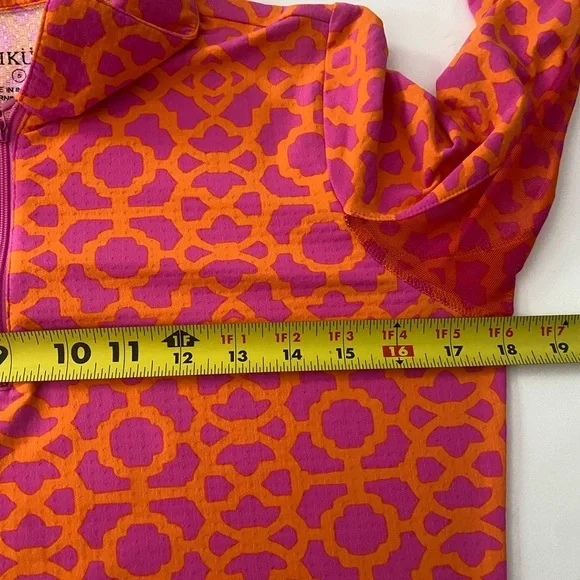 Icikuls UPF 50+ mock neck 1/4 zip top pink orange mosaic long sleeve Size Small - Picture 10 of 12